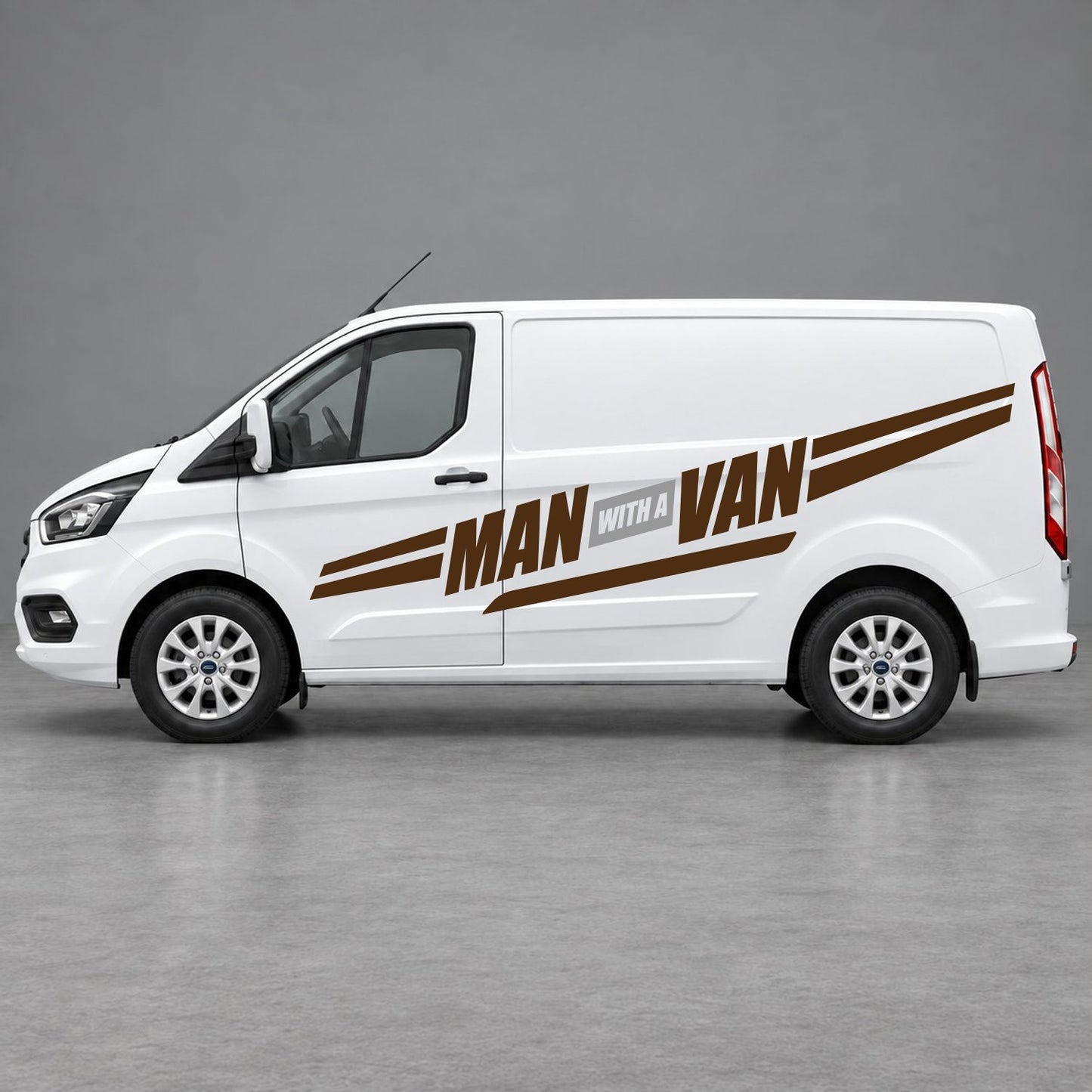 Ford Transit Custom Man with a Van Side Stripes in Brown & Grey