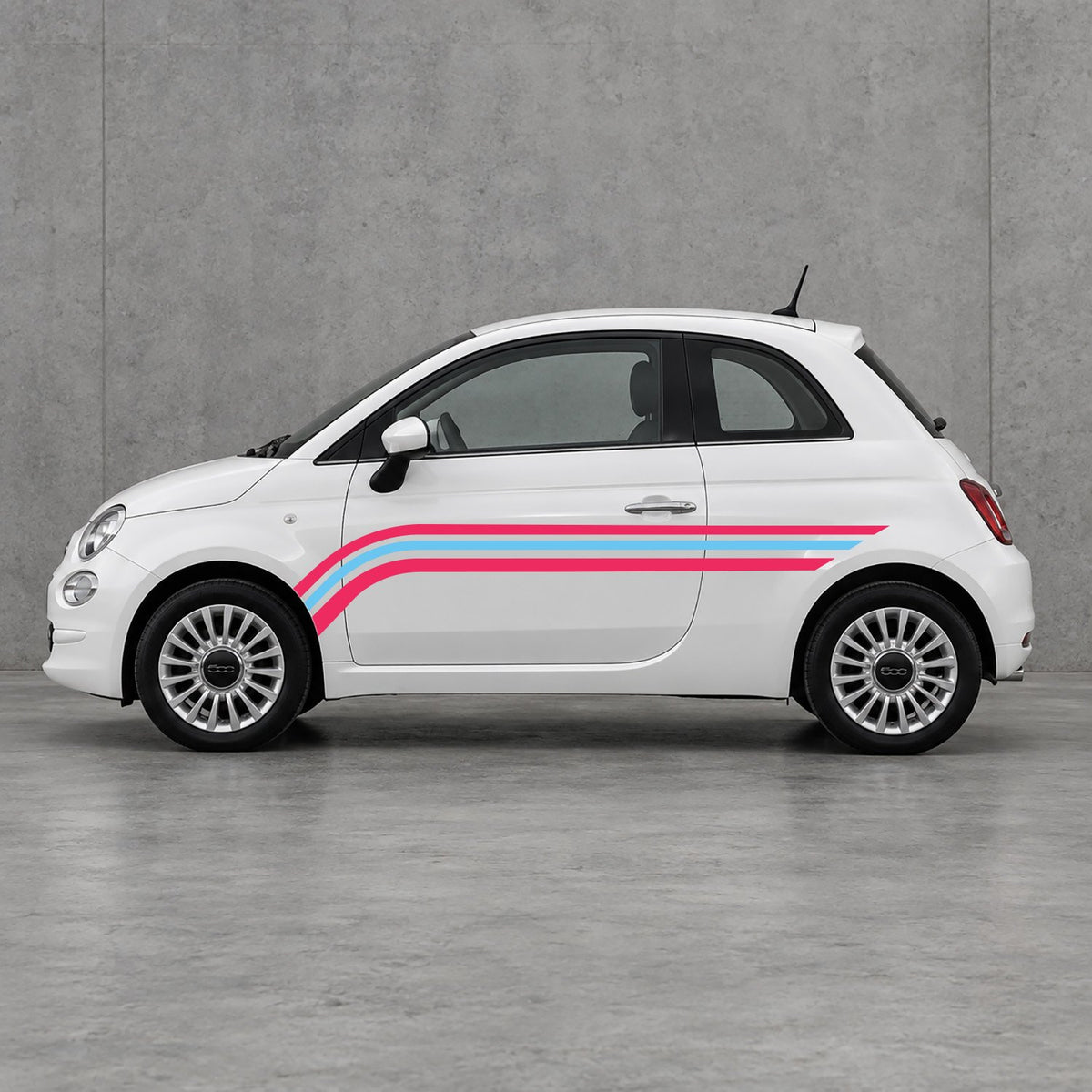 Fiat 500 Retro Triple Side Stripes Kit - Pair Supplied in Pink & Light Blue