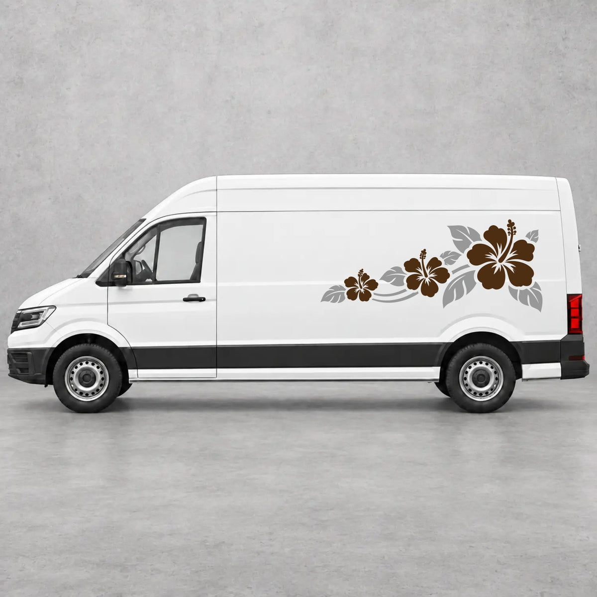 VW Crafter Hibiscus Flower Trail Side Graphics in Grey & Brown