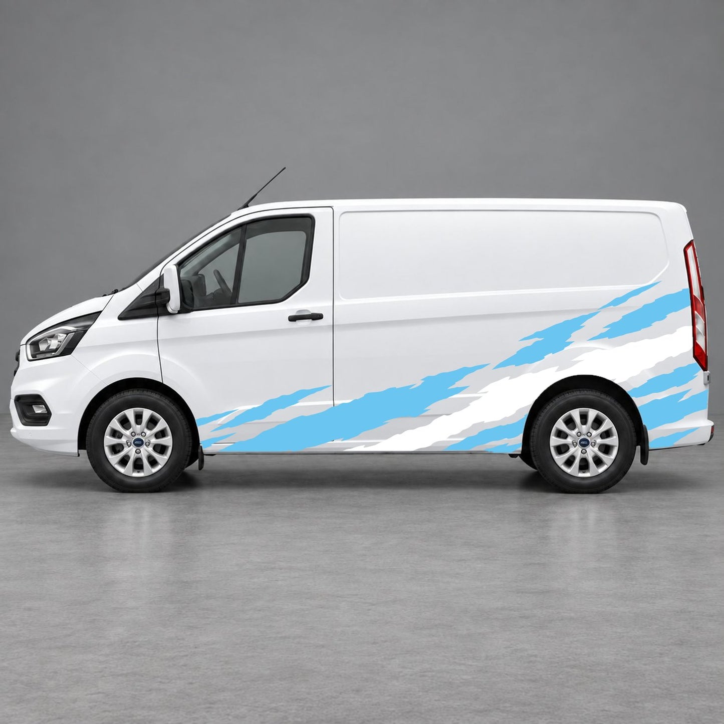 Ford Transit Custom Claw Scratch Side Graphics in Light Blue & White