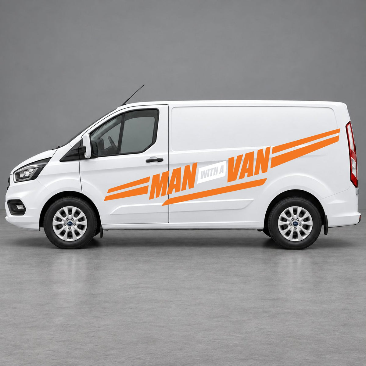 Ford Transit Custom Man with a Van Side Stripes in Orange & White