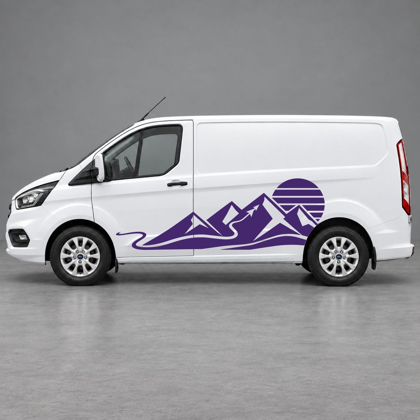 Ford Transit Custom Mountain Sunset Landscape Side Graphics in Purple