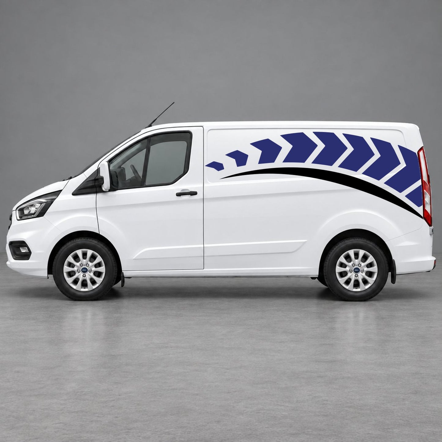 Ford Transit Custom Chevron Track Side Graphics in Navy Blue & Black