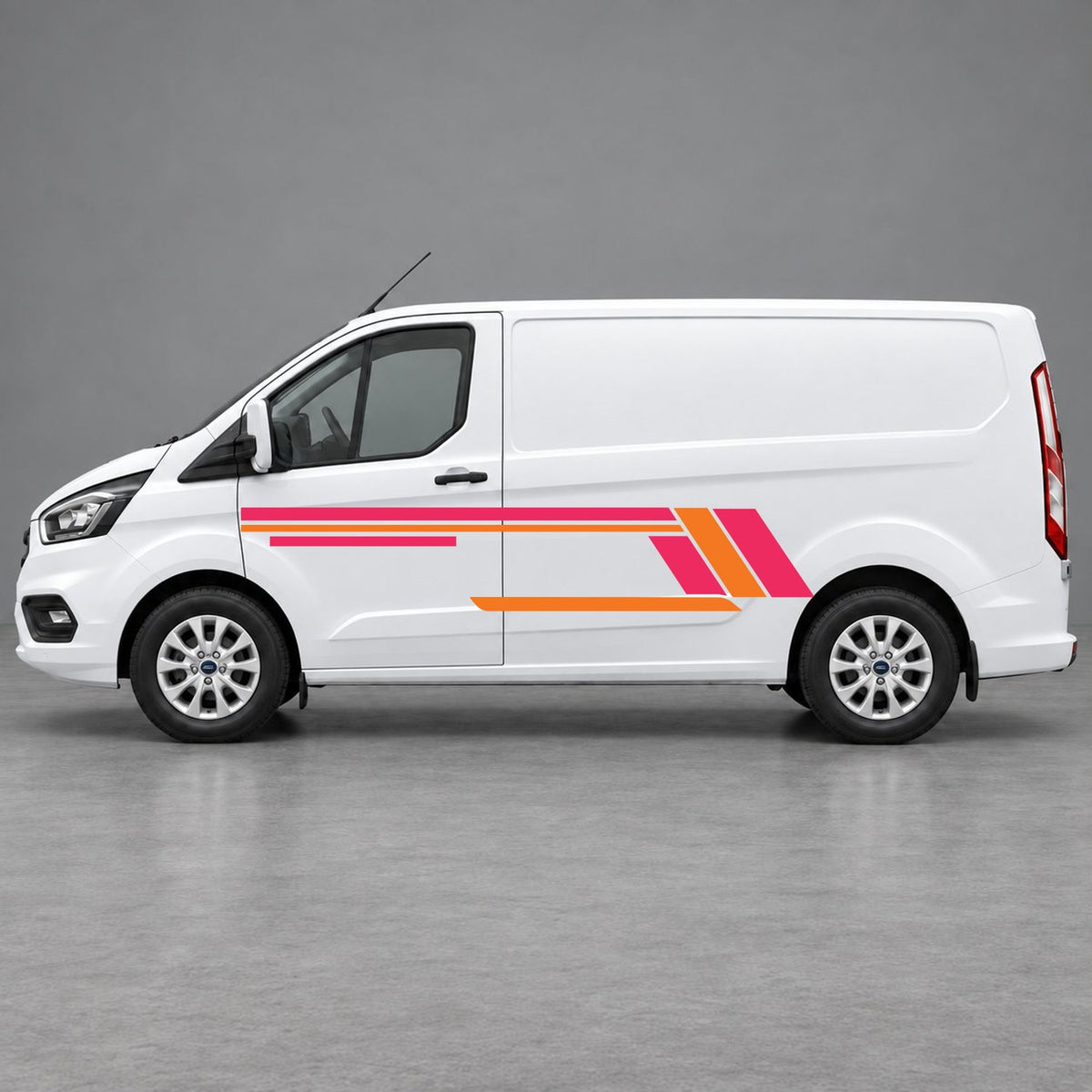 Ford Transit Custom Geometric Outline Side Stripes in Pink & Orange