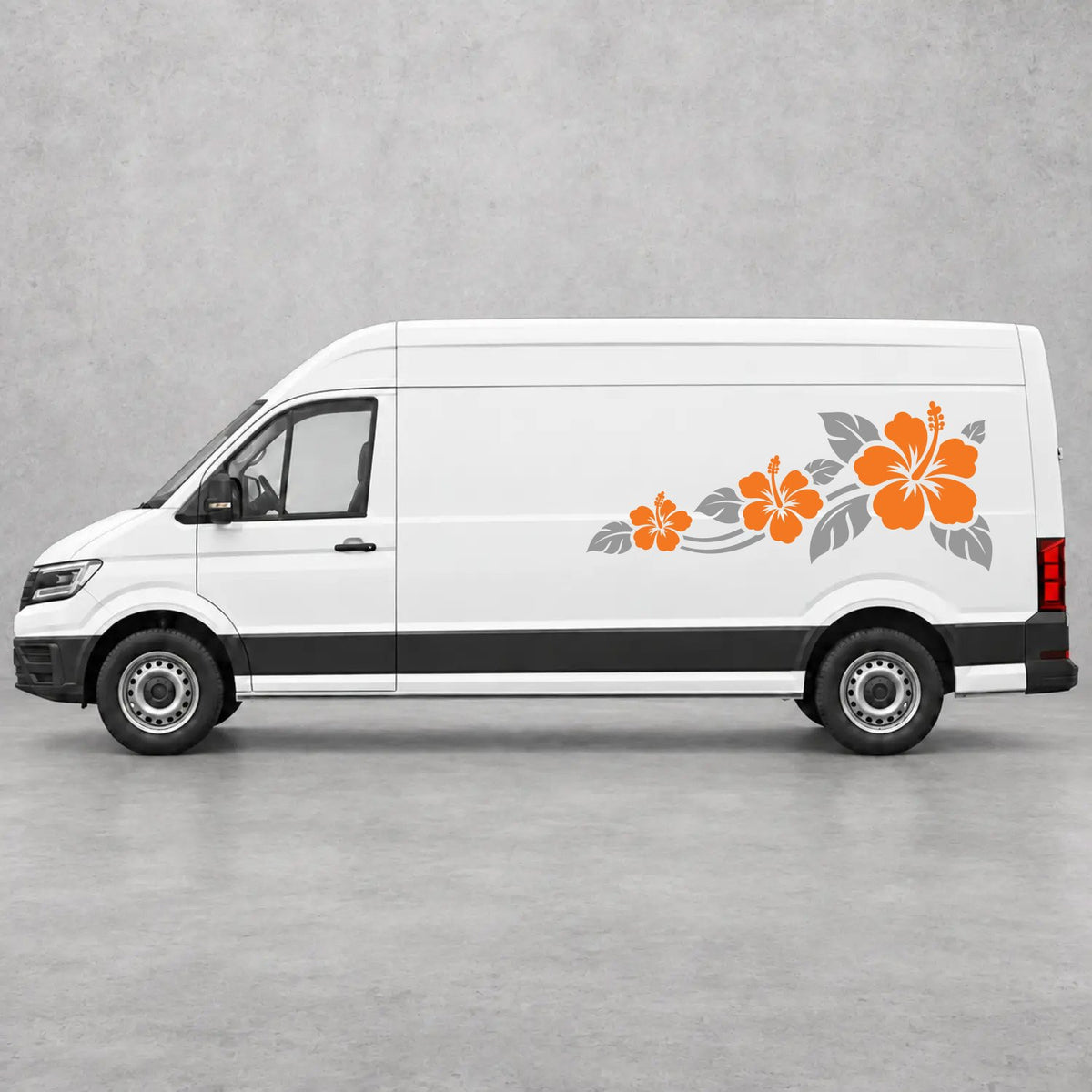 VW Crafter Hibiscus Flower Trail Side Graphics in Grey & Orange