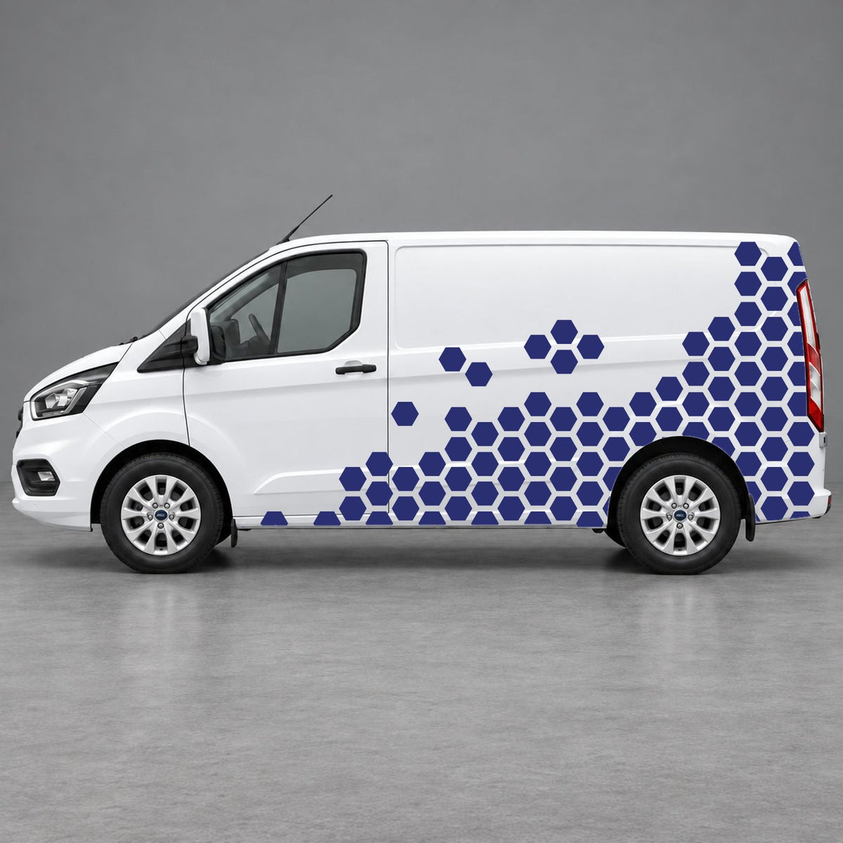 Ford Transit Custom Honeycomb Fade Side Graphics in Navy Blue