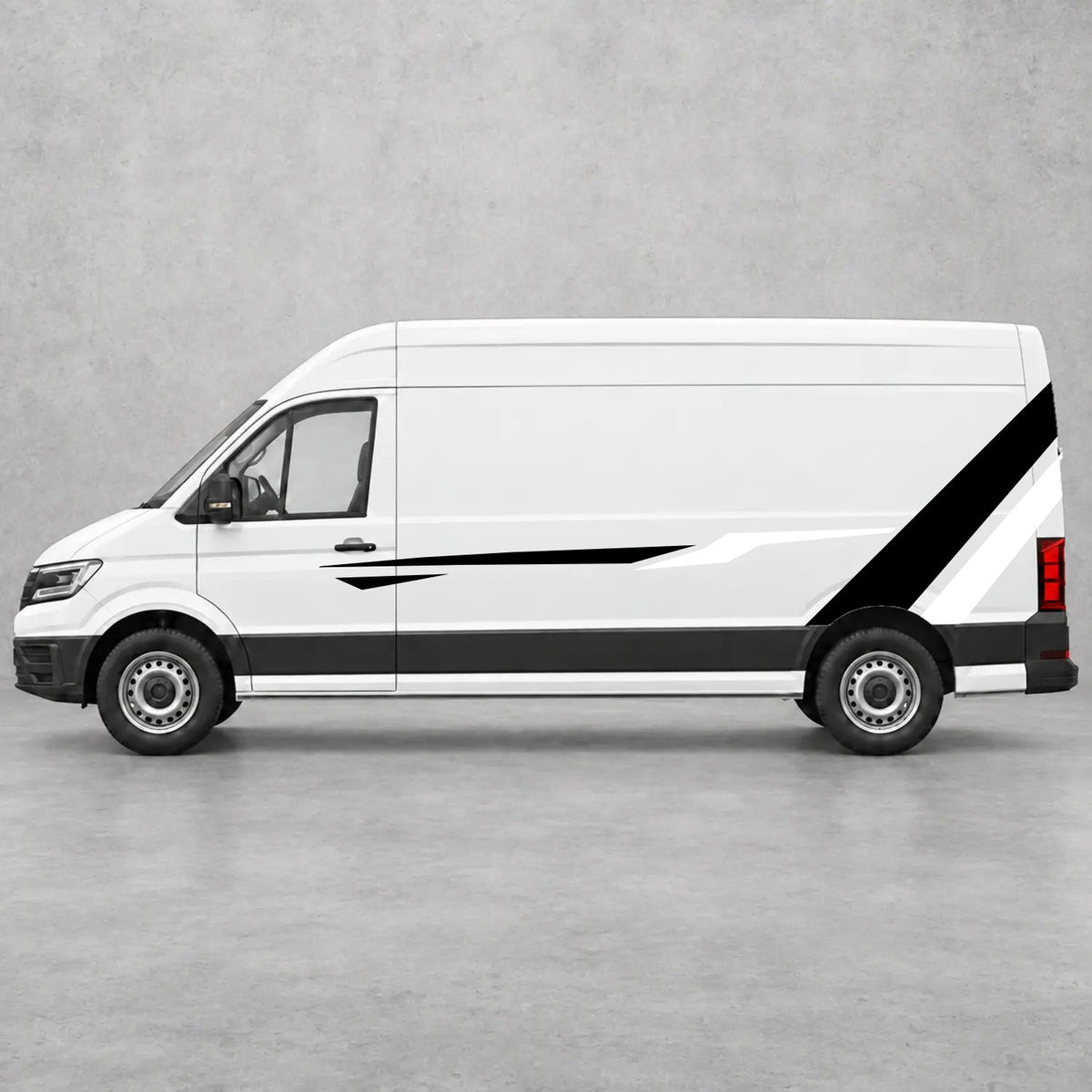 VW Crafter Bold Rear Diagonal Side Stripes in Black & White