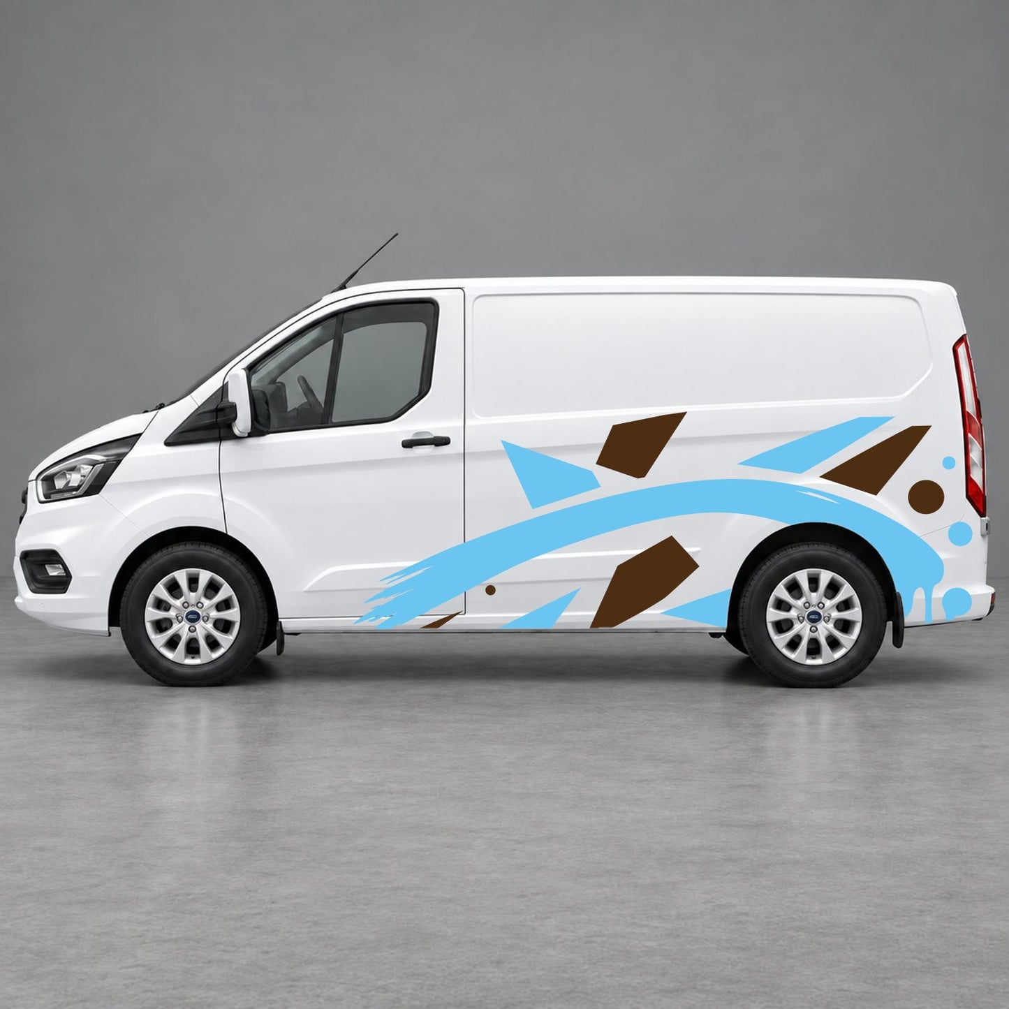 Ford Transit Custom Abstract Geometric Splash Side Graphics in Brown & Light Blue