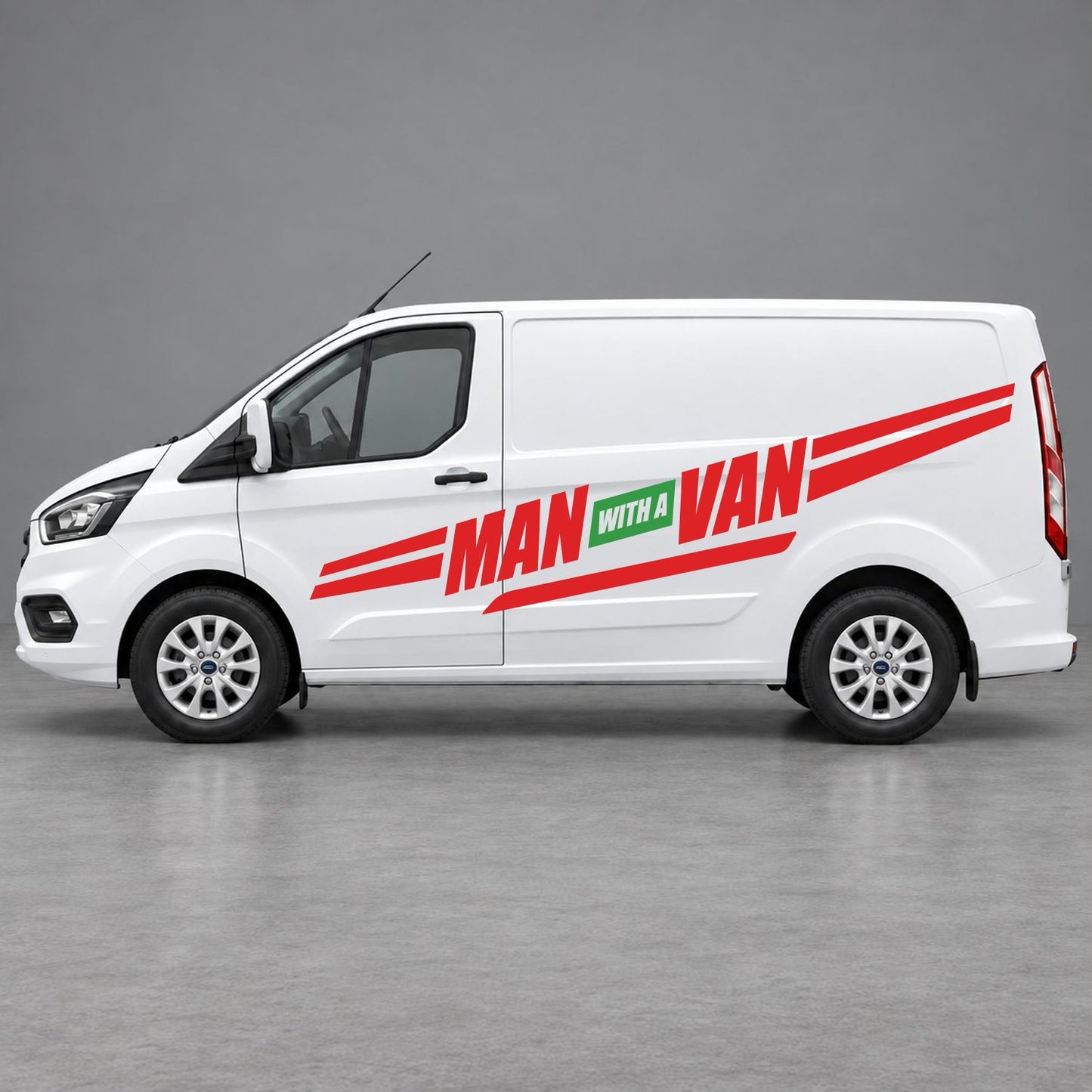 Ford Transit Custom Man with a Van Side Stripes in Red & Green