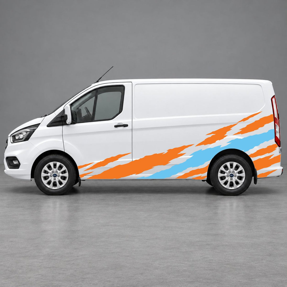 Ford Transit Custom Claw Scratch Side Graphics in Orange & Light Blue