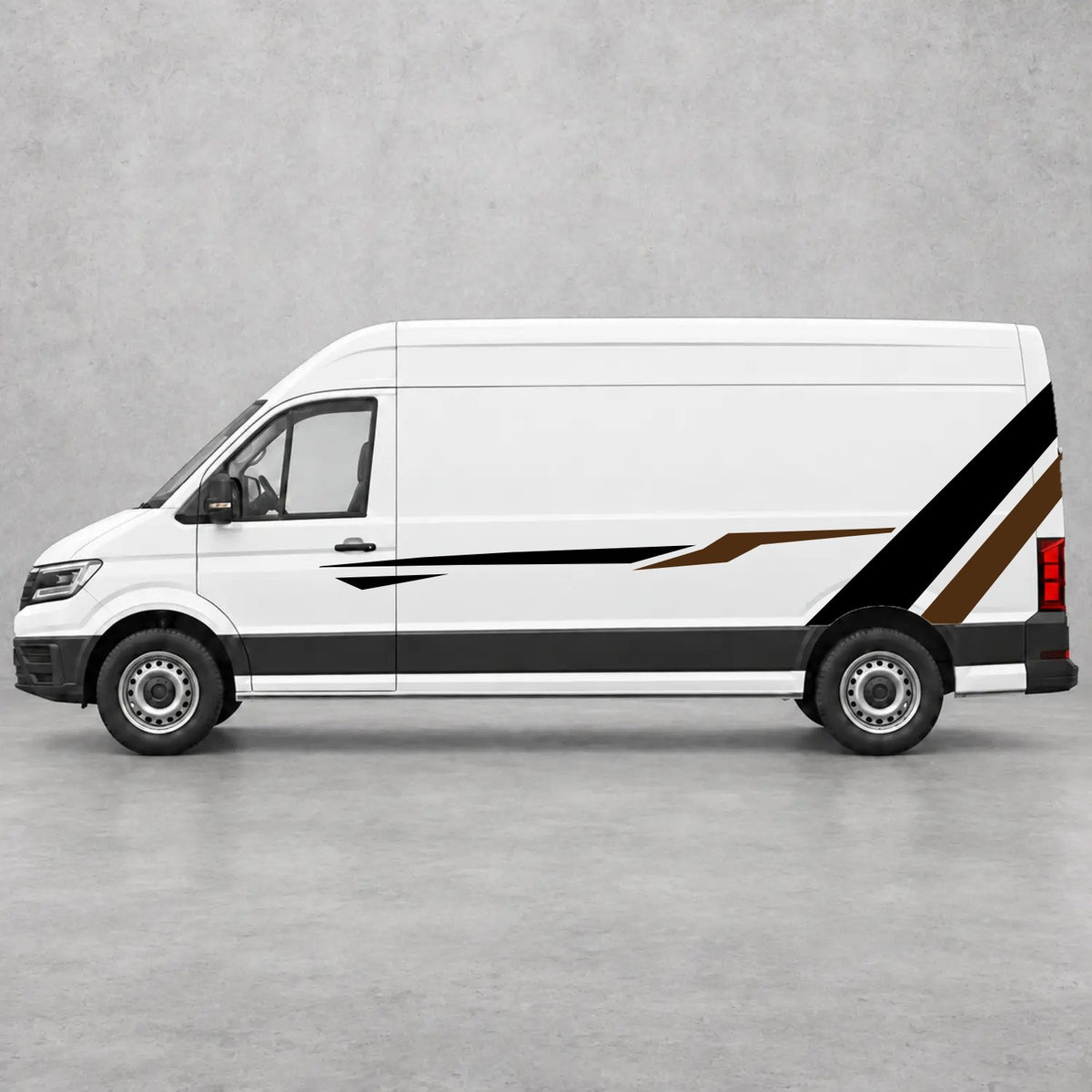 VW Crafter Bold Rear Diagonal Side Stripes in Black & Brown
