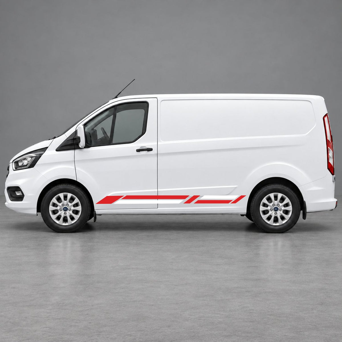 Ford Transit Custom Geometric Lower Side Stripes in Red & White