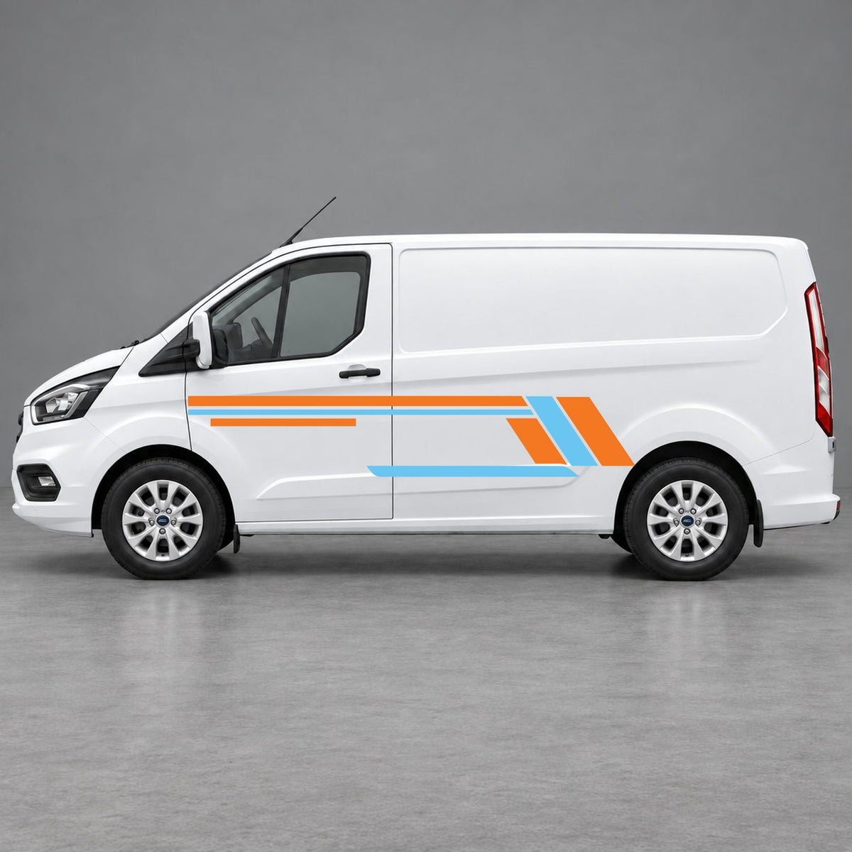 Ford Transit Custom Geometric Outline Side Stripes in Orange & Light Blue