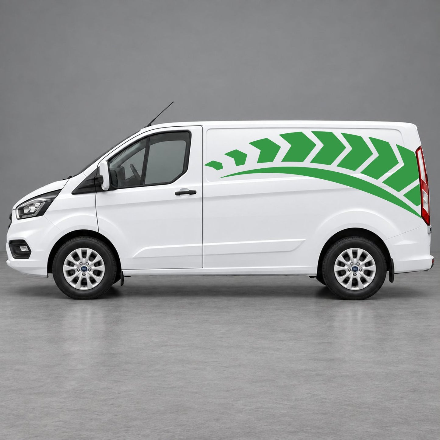 Ford Transit Custom Chevron Track Side Graphics in Green & Green