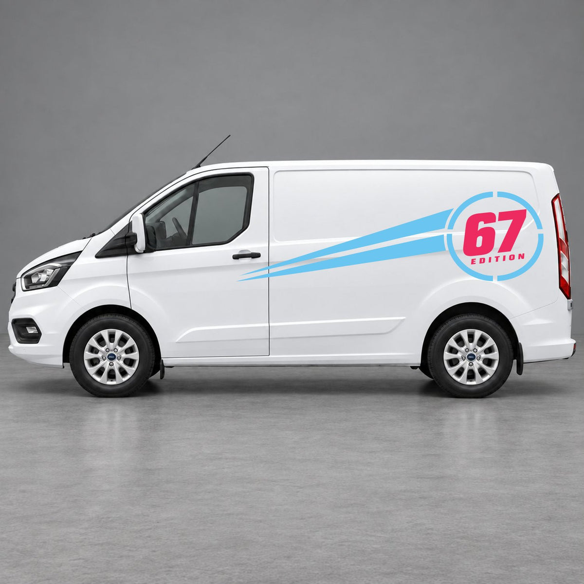 Ford Transit Custom Personalised Number Edition Side Stripes in Light Blue & Pink