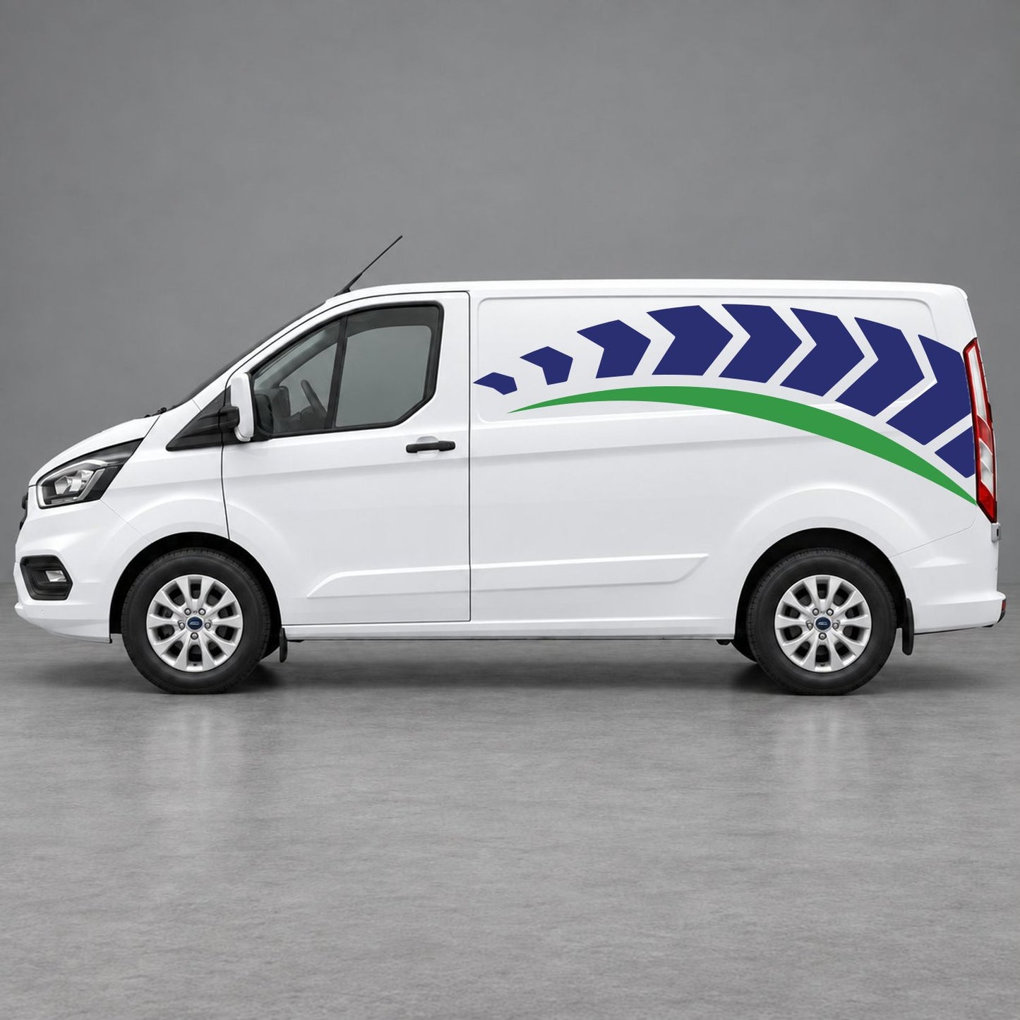 Ford Transit Custom Chevron Track Side Graphics in Navy Blue & Green