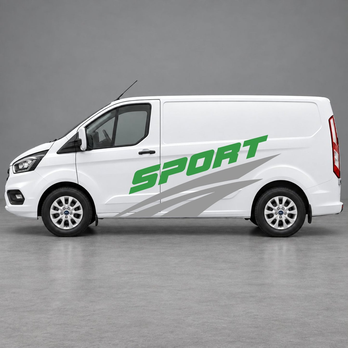 Ford Transit Custom Sport Twin Stripe Side Graphics in Grey & Green