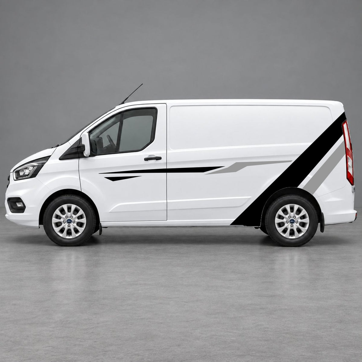 Ford Transit Custom Bold Rear Diagonal Side Stripes in Black & Grey
