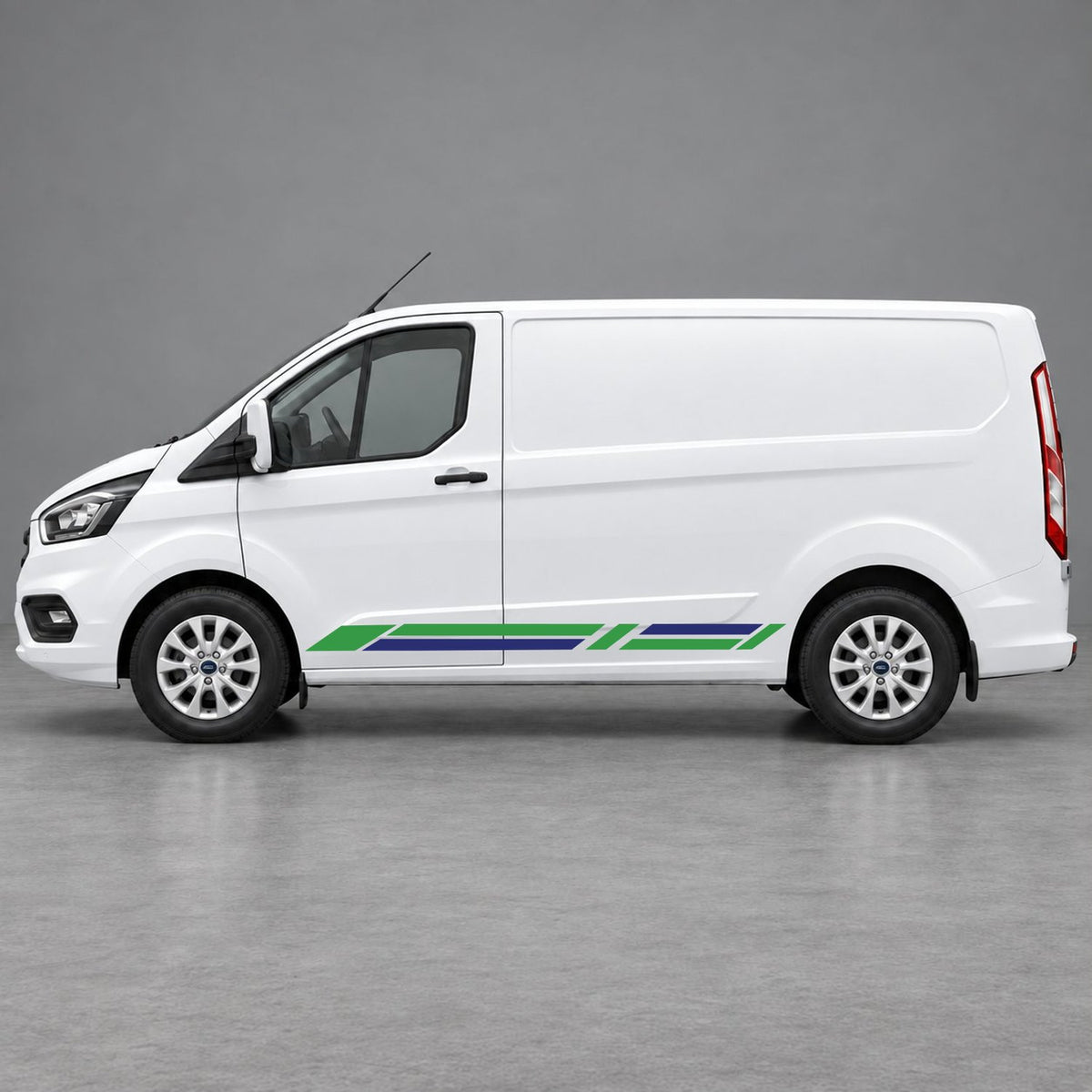 Ford Transit Custom Geometric Lower Side Stripes in Green & Navy Blue