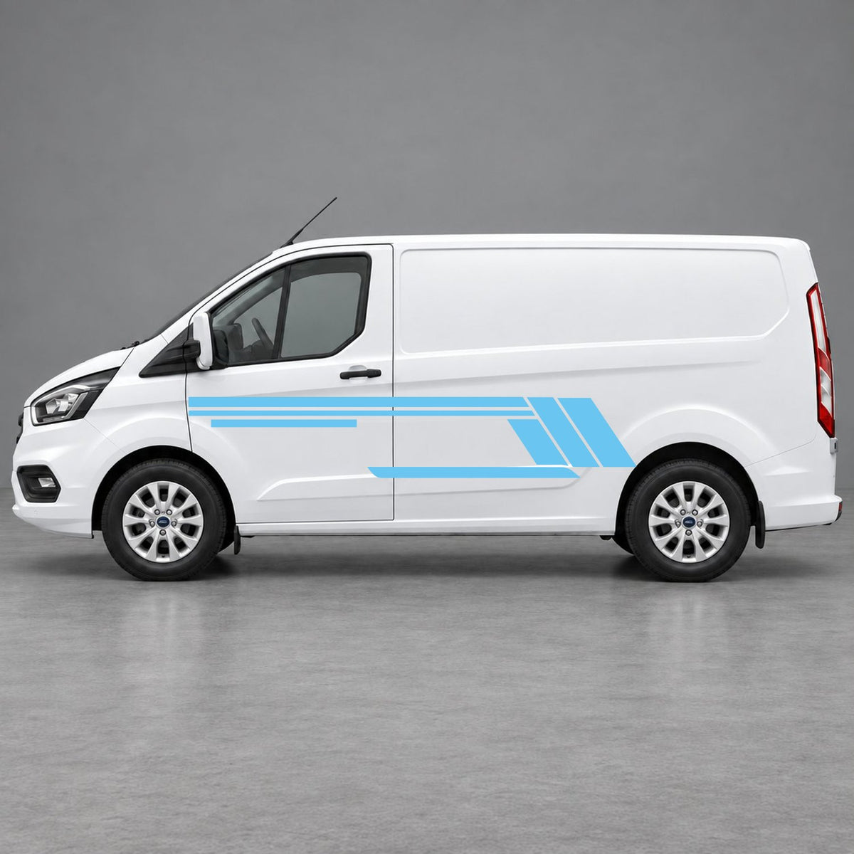 Ford Transit Custom Geometric Outline Side Stripes in Light Blue & Light Blue
