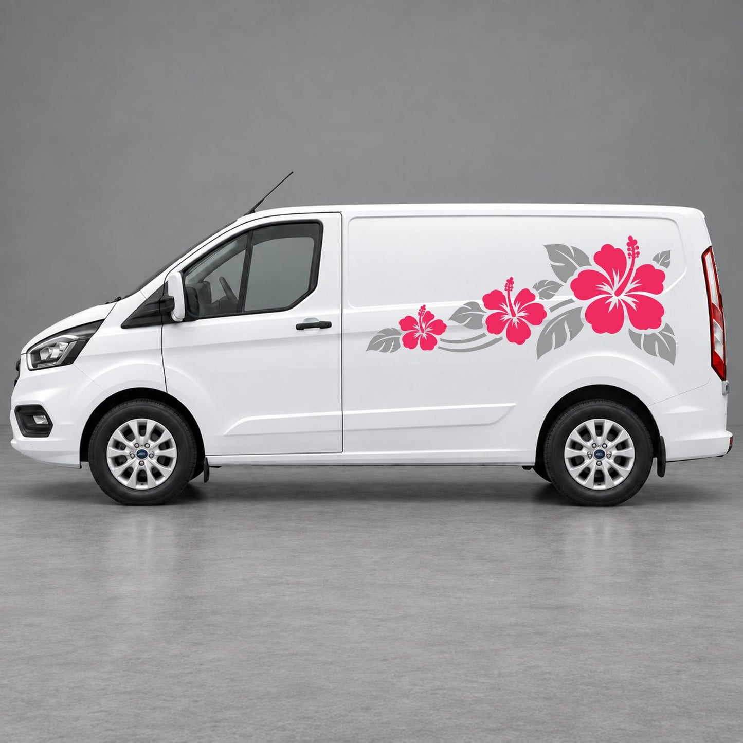 Ford Transit Custom Hibiscus Flower Trail Side Graphics in Grey & Pink