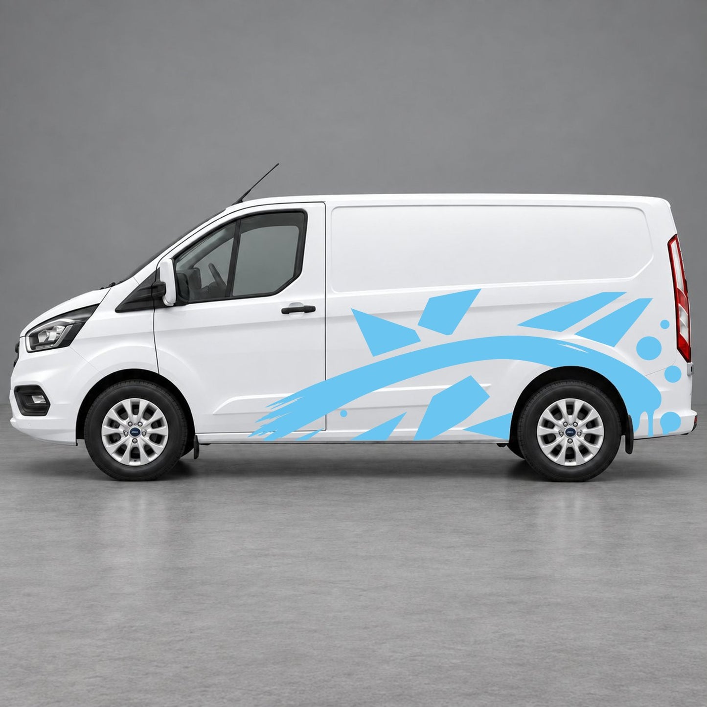 Ford Transit Custom Abstract Geometric Splash Side Graphics in Light Blue & Light Blue