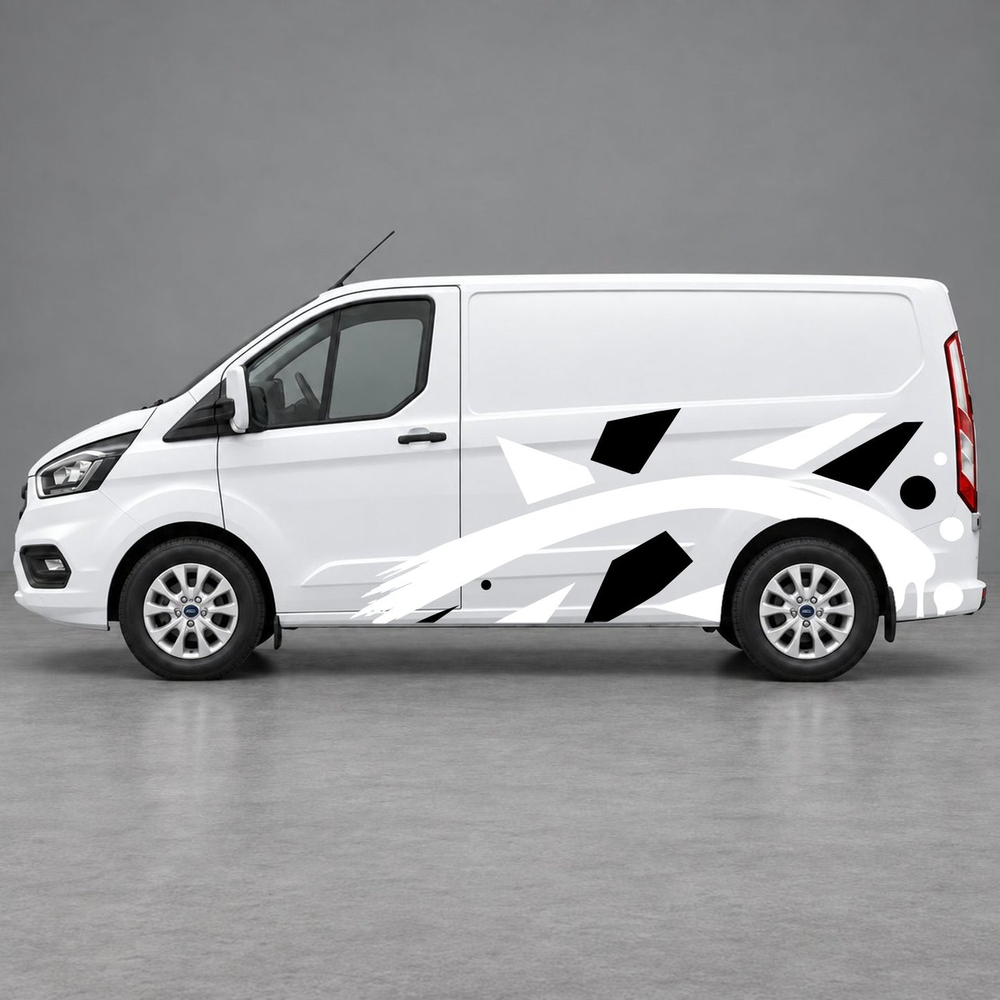 Ford Transit Custom Abstract Geometric Splash Side Graphics in Black & White