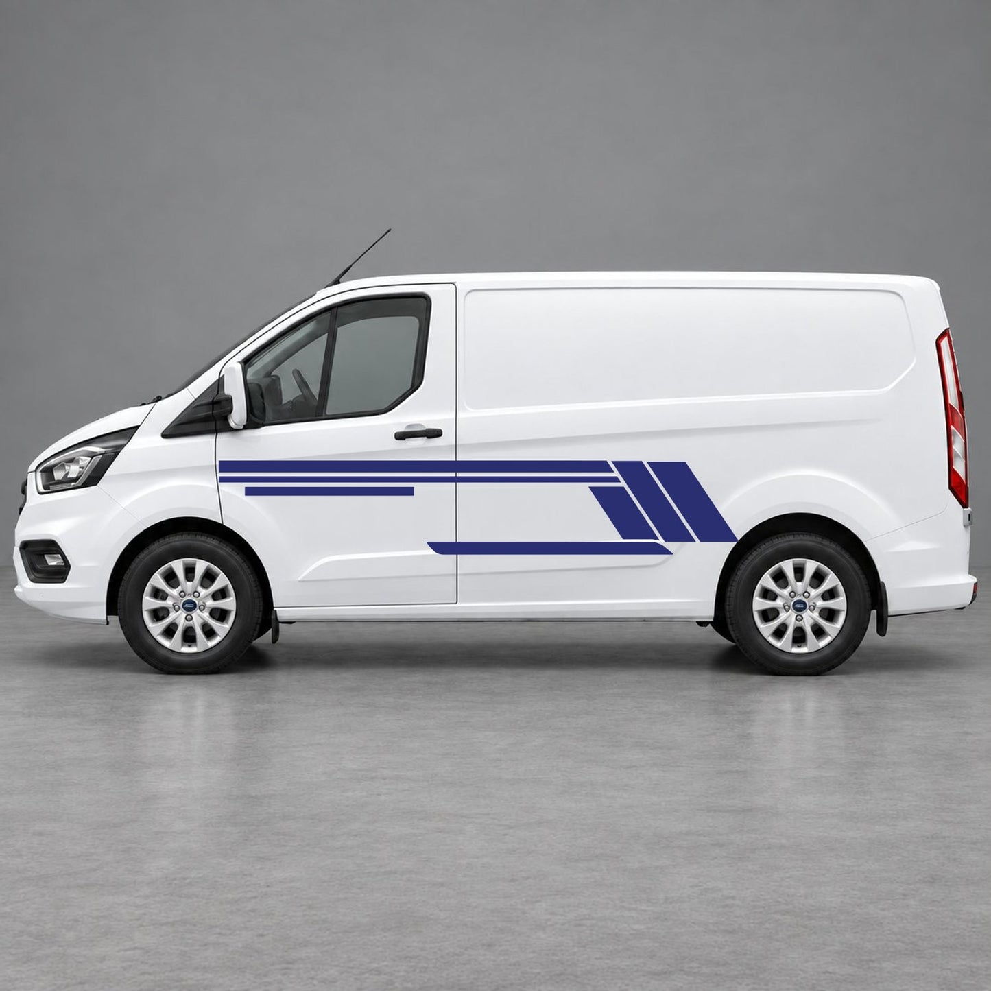 Ford Transit Custom Geometric Outline Side Stripes in Navy Blue & Navy Blue