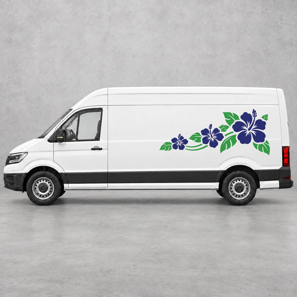 VW Crafter Hibiscus Flower Trail Side Graphics in Green & Navy Blue