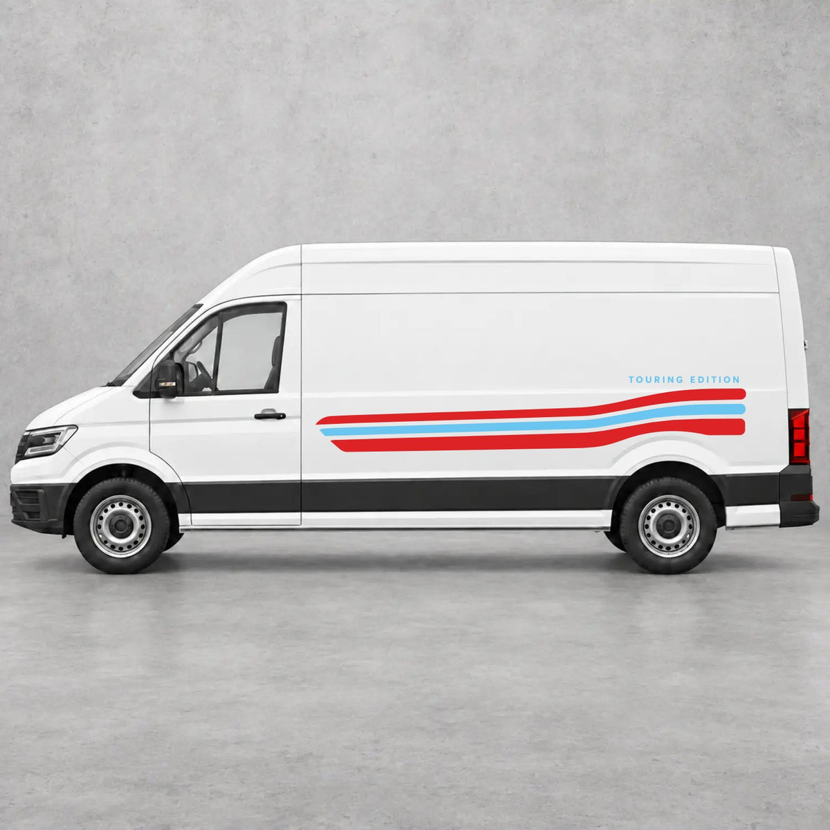 VW Crafter Touring Edition Side Stripes in Red & Light Blue