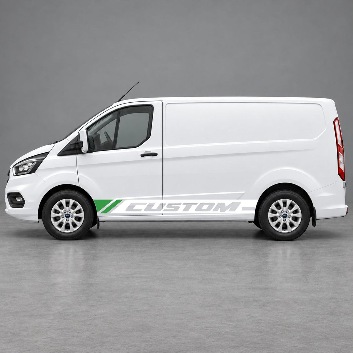 Ford Transit Custom Custom Lower Side Stripes in White & Green