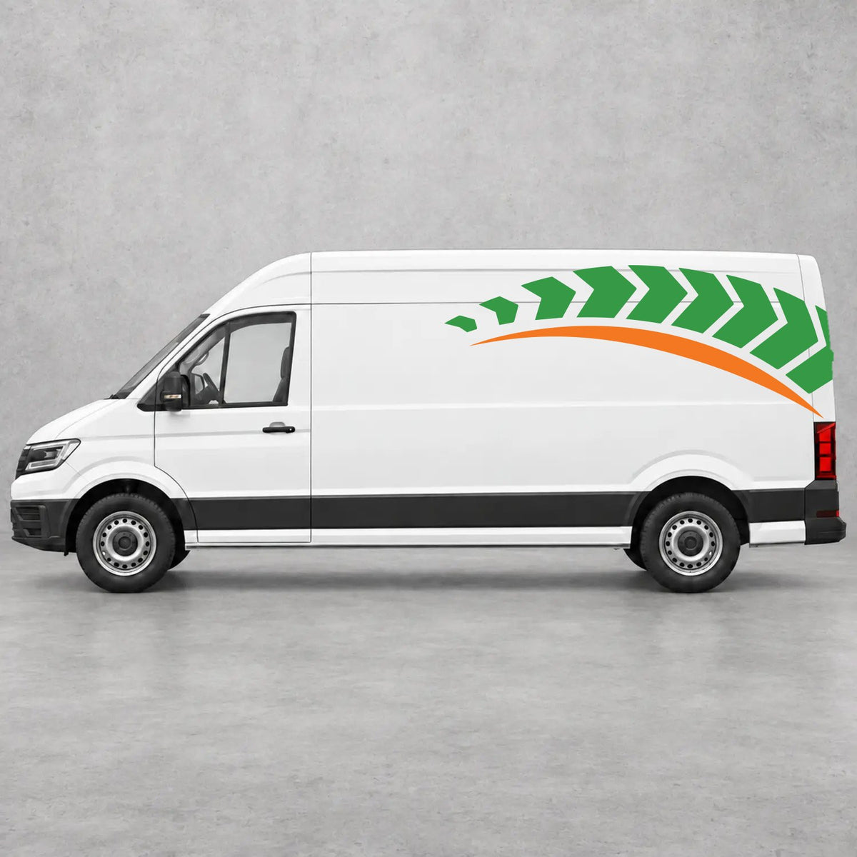 VW Crafter Chevron Track Side Graphics in Green & Orange