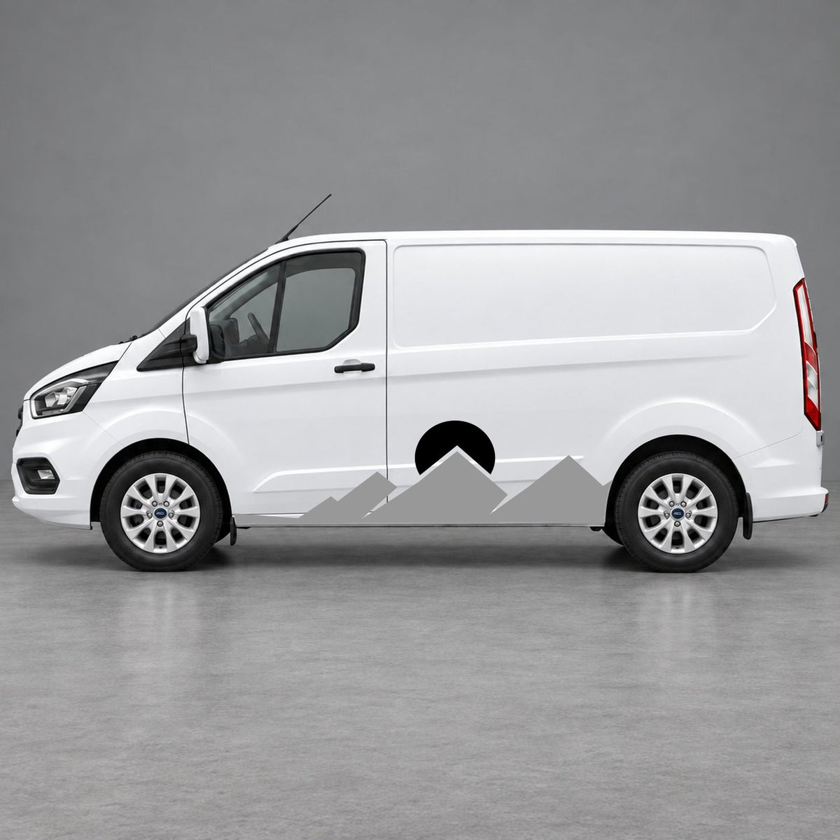 Ford Transit Custom Minimal Mountain Peak Side Graphics in Grey & Black