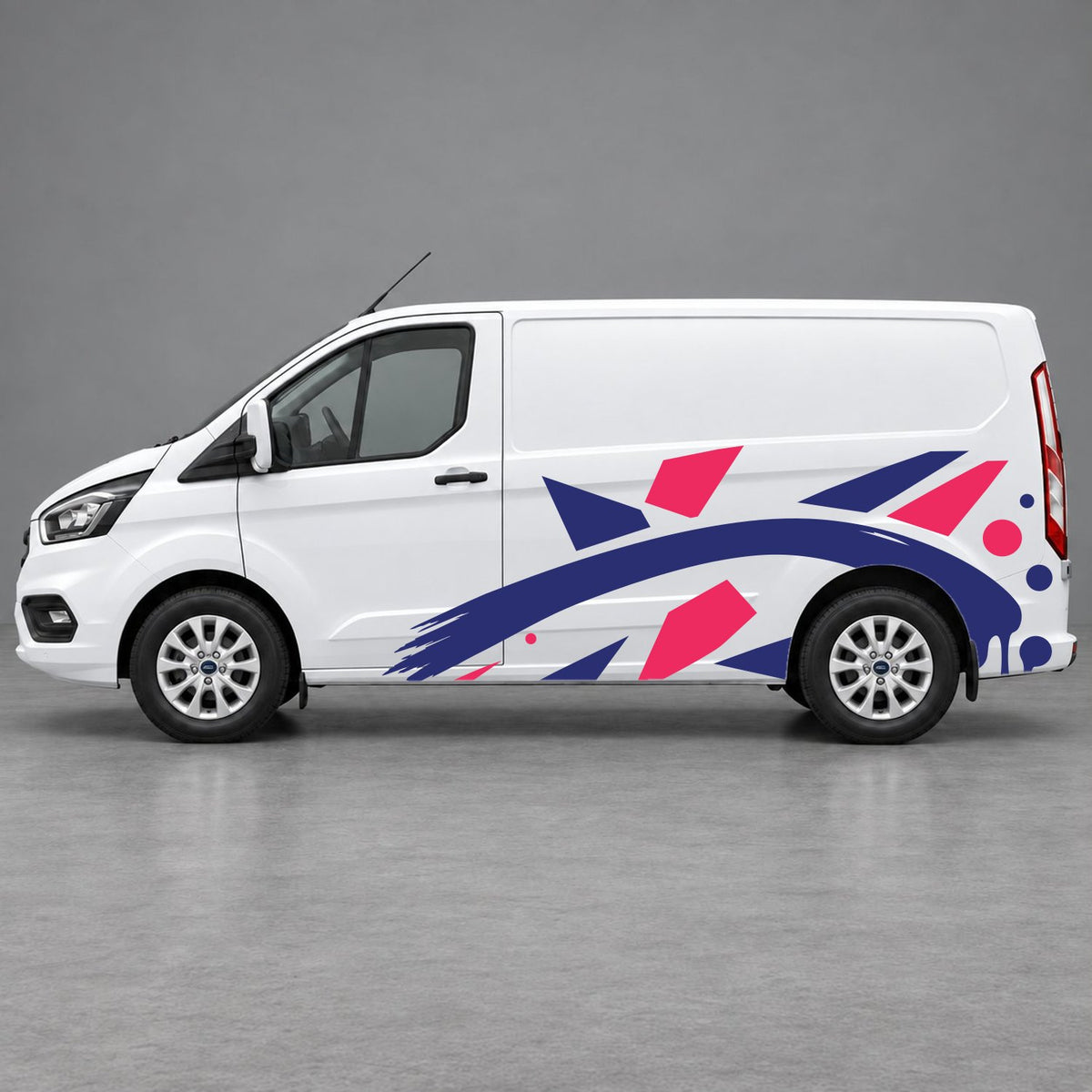 Ford Transit Custom Abstract Geometric Splash Side Graphics in Pink & Navy Blue