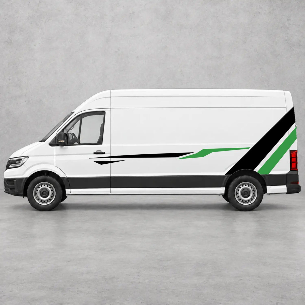 VW Crafter Bold Rear Diagonal Side Stripes in Black & Green
