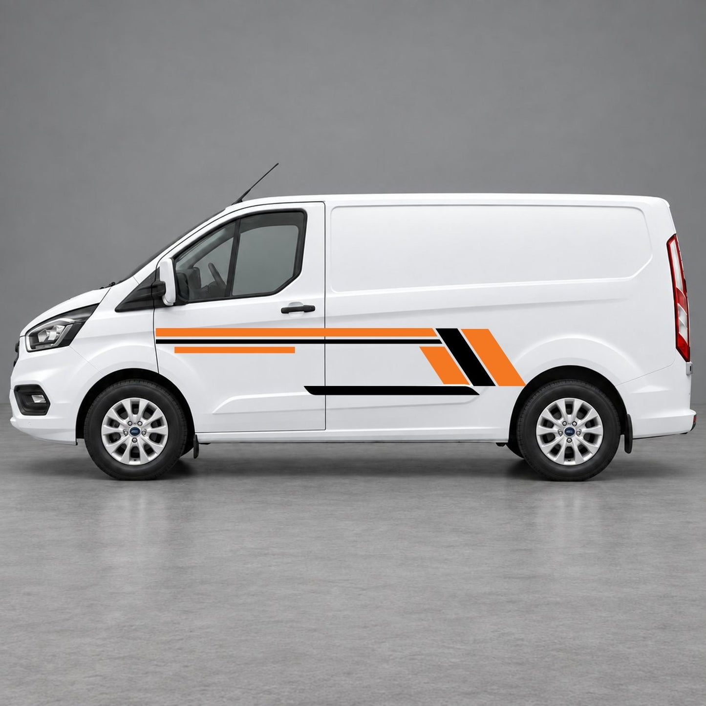 Ford Transit Custom Geometric Outline Side Stripes in Orange & Black