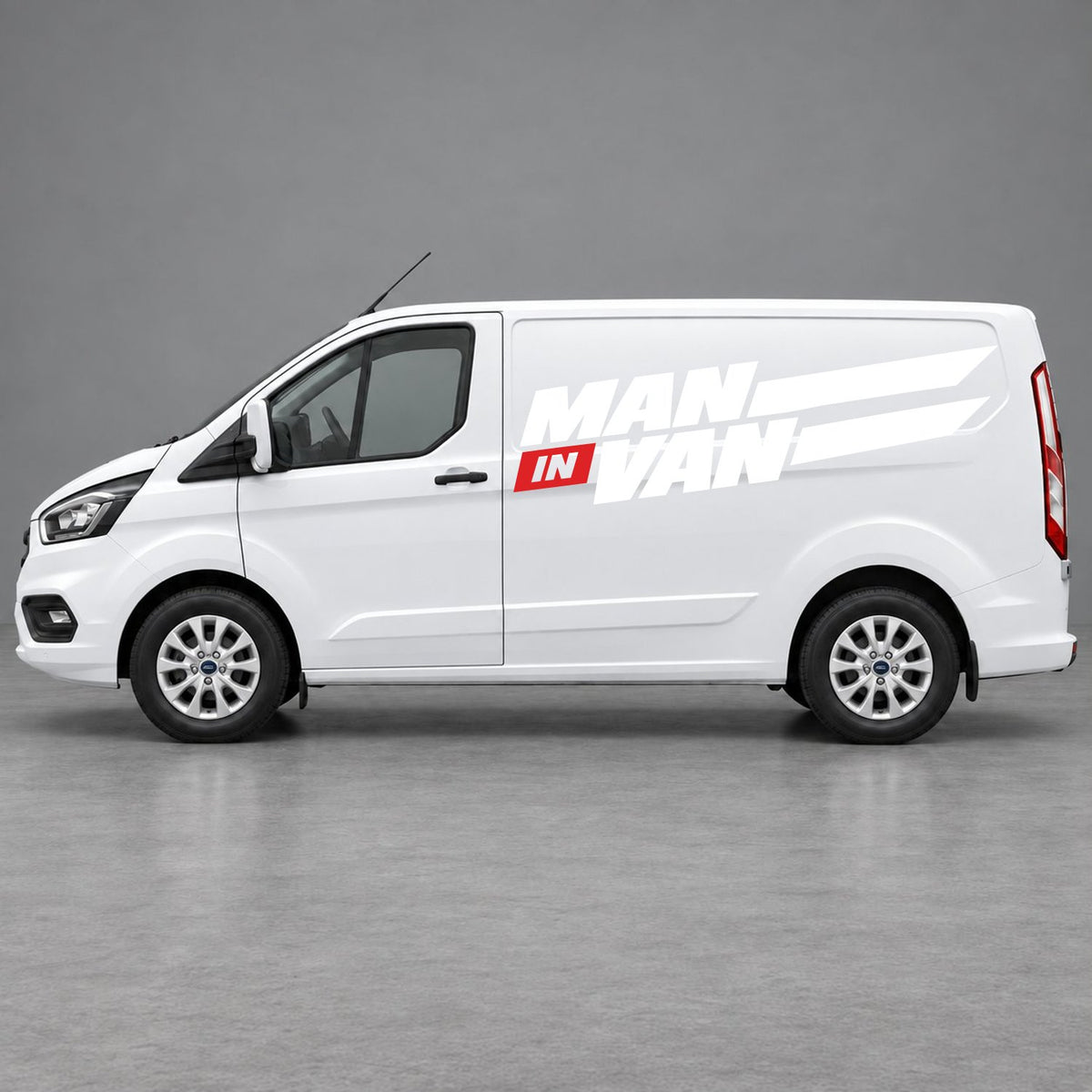 Ford Transit Custom Man in Van Side Stripes in White & Red