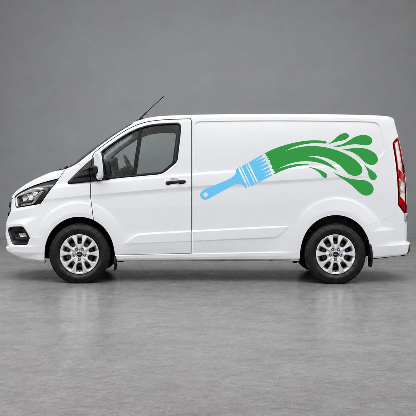 Ford Transit Custom Paintbrush Swoosh Side Graphics in Light Blue & Green