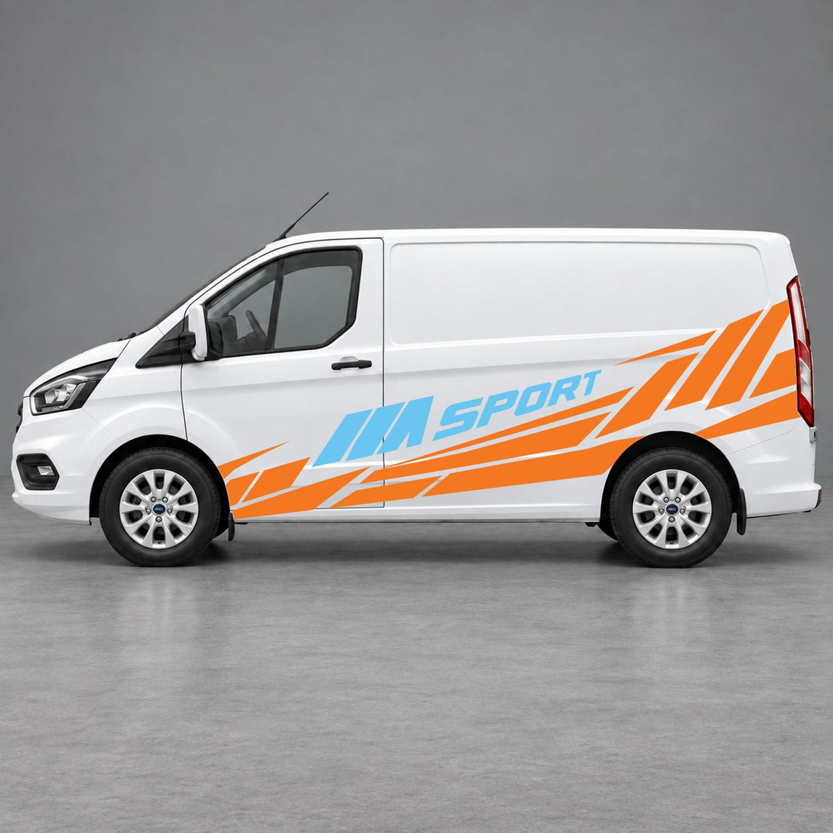 Ford Transit Custom M Sport Racing Side Graphics in Orange & Light Blue