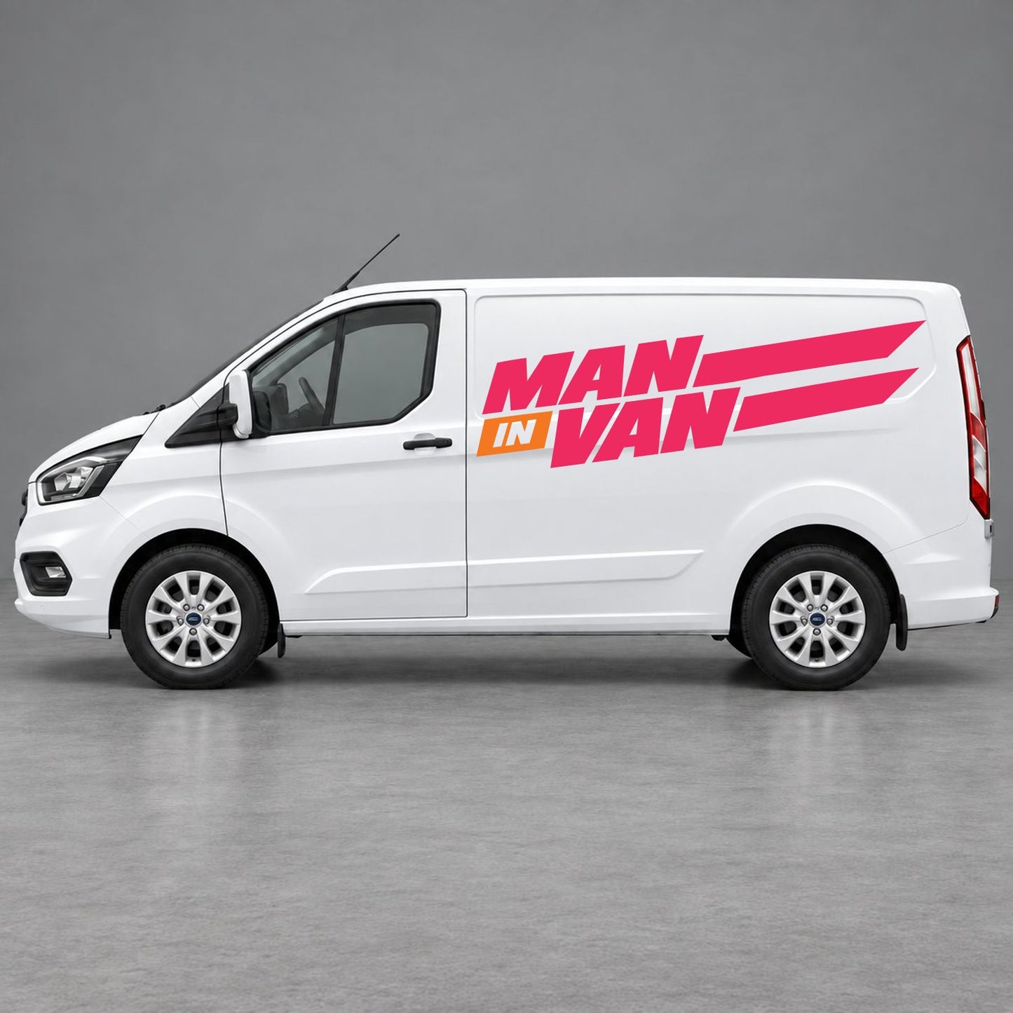 Ford Transit Custom Man in Van Side Stripes in Pink & Orange