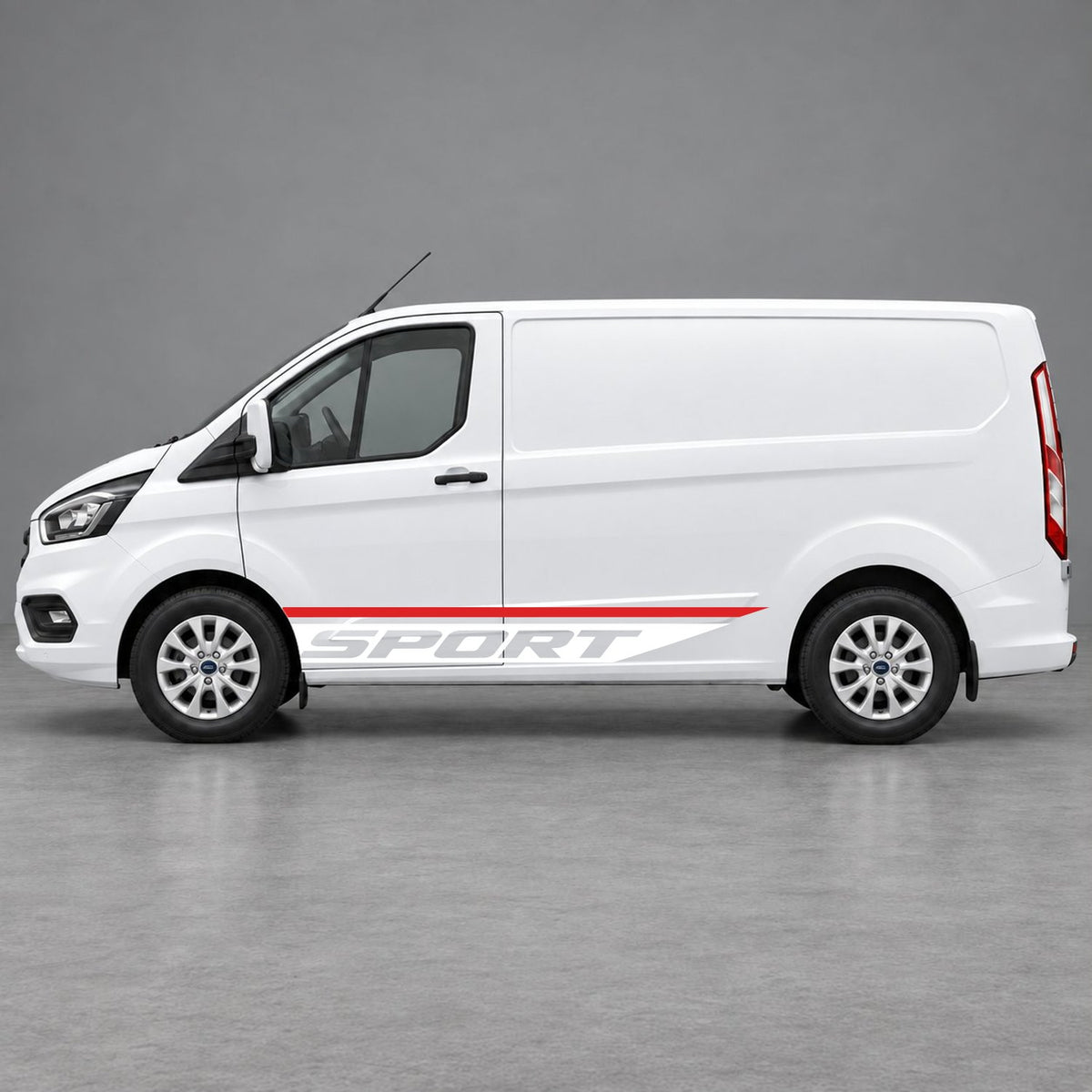Ford Transit Custom Sport Swoosh Lower Side Stripes in Red & White