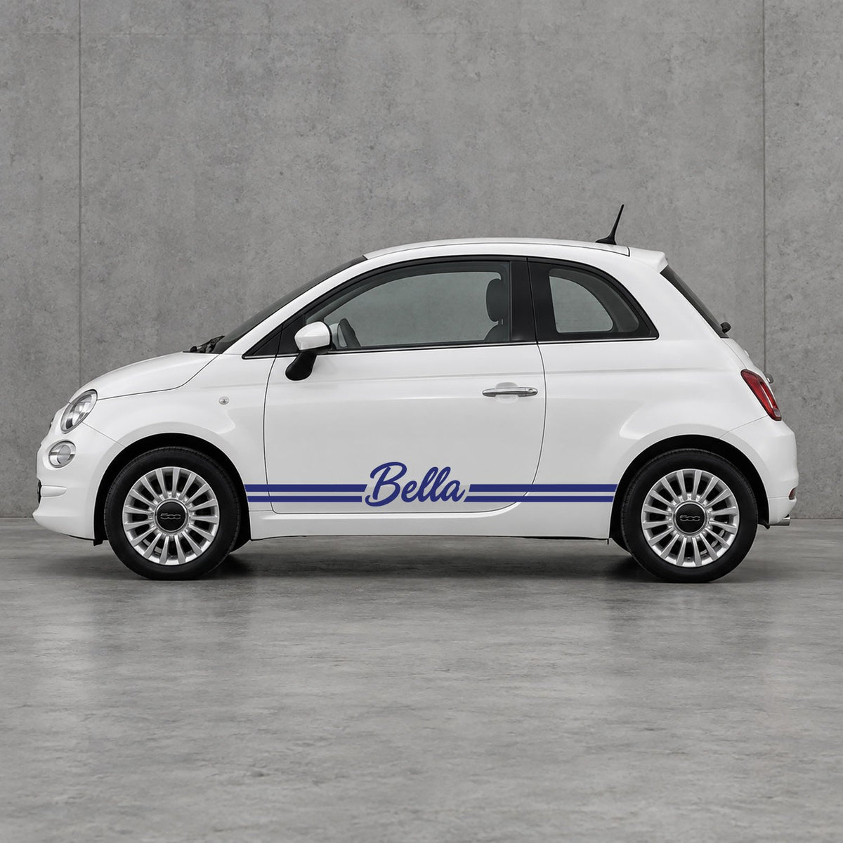 Fiat 500 Personalised Name Side Stripes Kit - Pair Supplied in Navy Blue