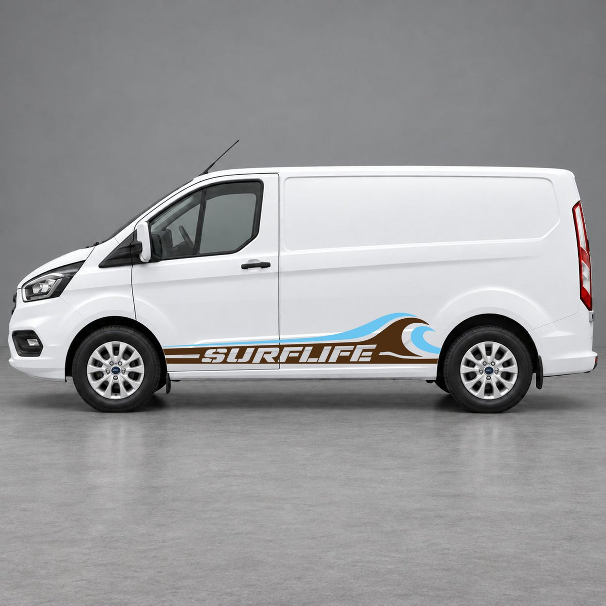 Ford Transit Custom Surflife Wave Side Stripes in Brown & Light Blue