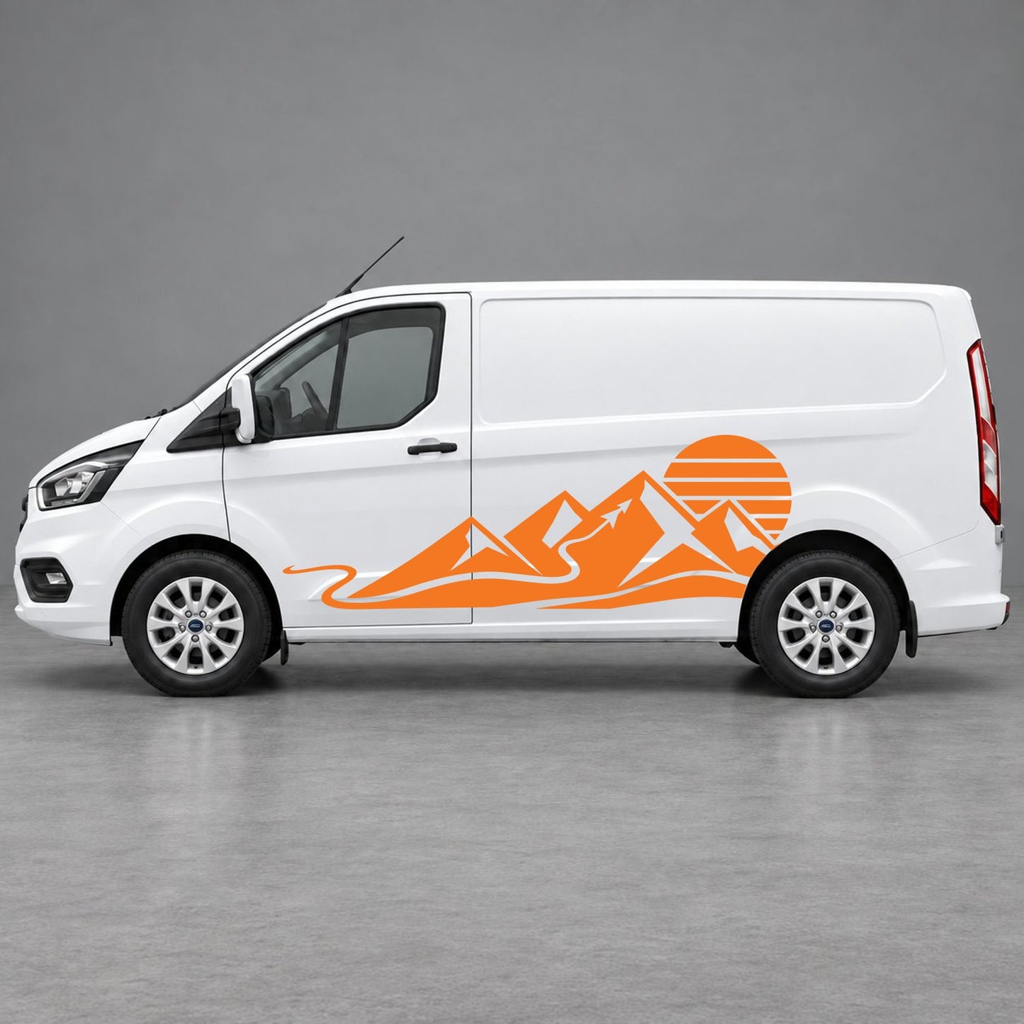 Ford Transit Custom Mountain Sunset Landscape Side Graphics in Orange