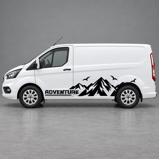 Ford Transit Custom Adventure Mountain Side Graphics in Black