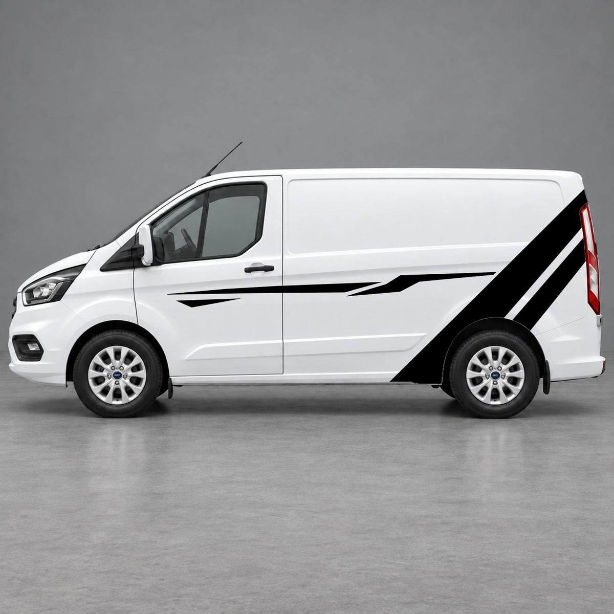 Ford Transit Custom Bold Rear Diagonal Side Stripes in Black & Black