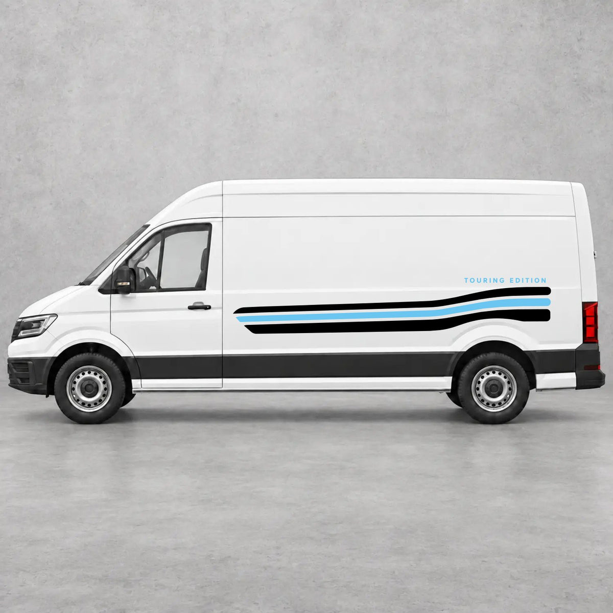 VW Crafter Touring Edition Side Stripes in Black & Light Blue