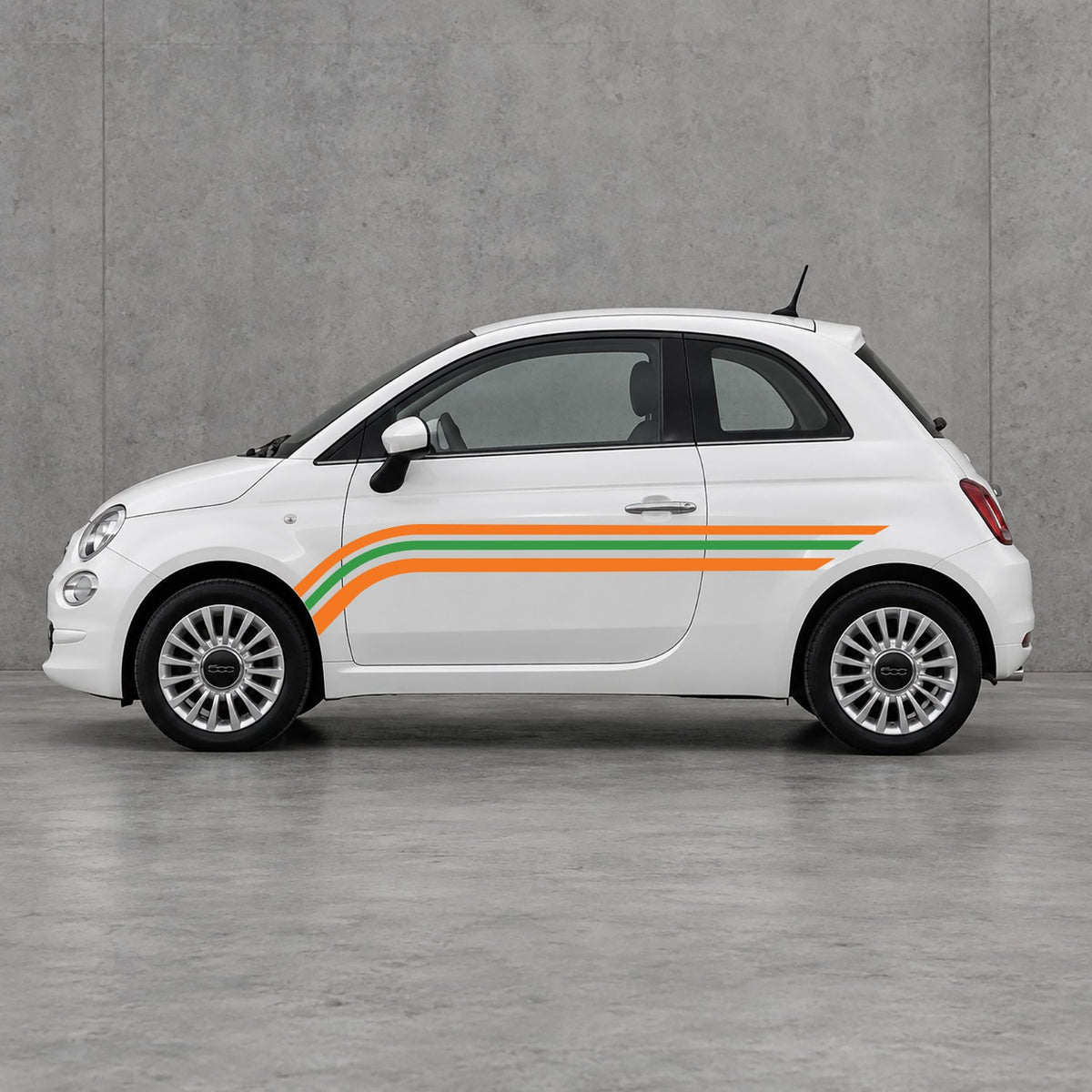 Fiat 500 Retro Triple Side Stripes Kit - Pair Supplied in Orange & Green