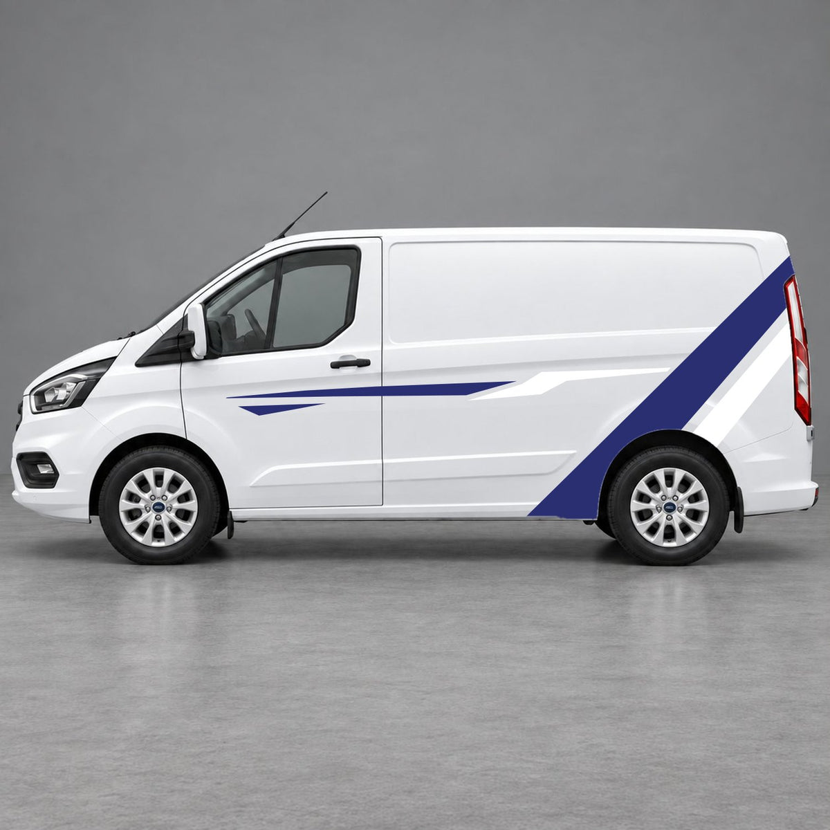 Ford Transit Custom Bold Rear Diagonal Side Stripes in Navy Blue & White