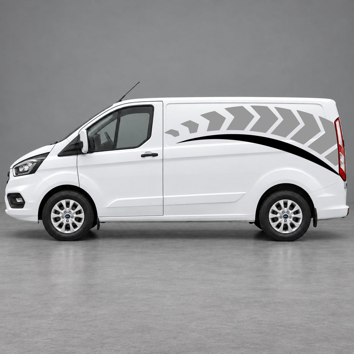 Ford Transit Custom Chevron Track Side Graphics in Grey & Black